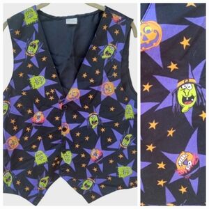 4/$15 Halloween Vest Cartoon Monsters Mens Large Unisex Festive Black Green